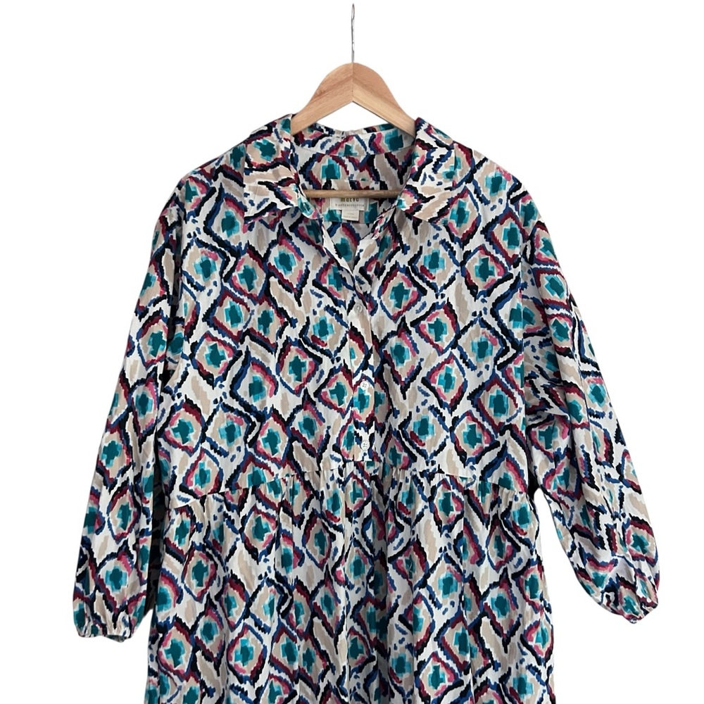 Anthropologie Maeve The Bettina Tiered Maxi Shirt Dress Sz XL Geometric Print - Picture 7 of 12